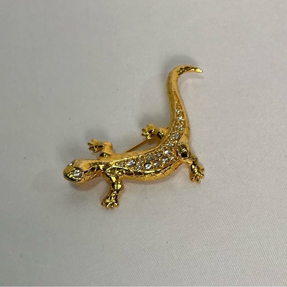 Vintage Swarovski Gold Lizard Brooch with Crystals